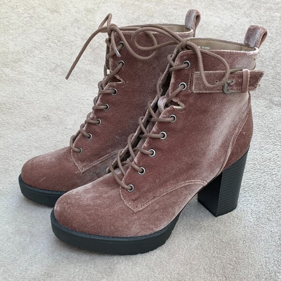 Madden Girl Jitter Jitt Crushed Velvet Lace Up Platform Heeled Boots Sz8 - Picture 2 of 16